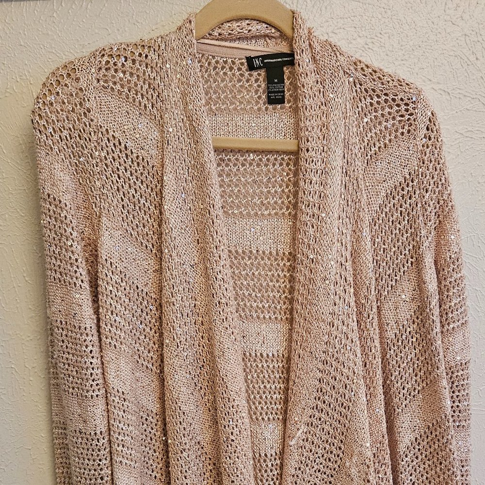 INC (International Concepts) Sequin Cascade Open-Front Cardigan